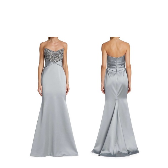 Pamella Roland Strapless Bead-Embroidered Satin Gown. Sz 8